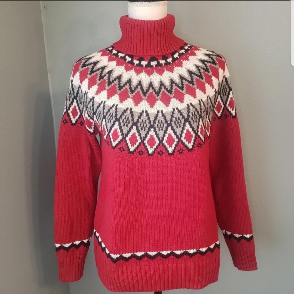 Christopher & Banks Red and White Turtleneck Sweater
